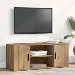 Berkfield Home TV Cabinet Artisan Oak 100x35x40 cm Engineered Wood in Brown - Size: 100 x 35 x 40 cm - thumbnail 1