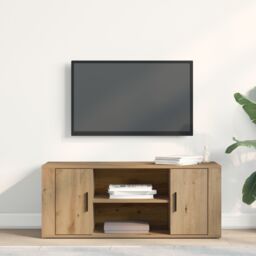 Berkfield Home TV Cabinet Artisan Oak 100x35x40 cm Engineered Wood in Brown - Size: 100 x 35 x 40 cm - thumbnail 4