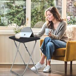 Huhote Small Folding Beside Side Table End Table Small Space Outdoor Room in Black - thumbnail 6