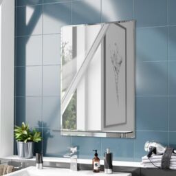 Nes Home Bowen 500 x 700 Straight Corner Bathroom Mirror with Glass Shelf in Silver
