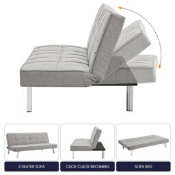 Bravich LTD Click Clack Fabric Sofa Bed - 3 Seater in Grey - thumbnail 4