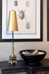 Loops 2 Bulb Twin Floor Lamp Star Shaped Base Gold Taupe Striped Shades LED E27 60W - thumbnail 2