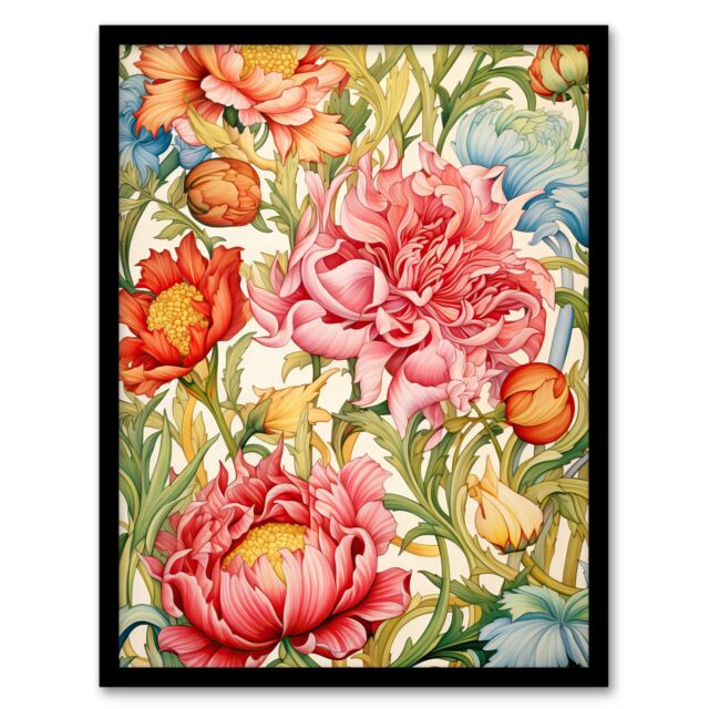 Artery8 Wall Art Print Blooming Marvelous Floral Pattern Flower William Morris Style Art Framed in Black - Size: A4 - image 1