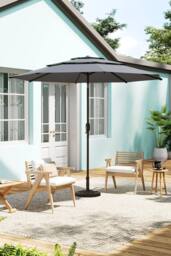H&O Direct Outdoor Garden 3-Tier Umbrella with Crank & Floral-Pattern Stand in Light Grey - thumbnail 2