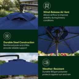 Keplin 3M Cantilever Garden Parasol with Cover & 4pc Fillable Base Set in Navy - thumbnail 5