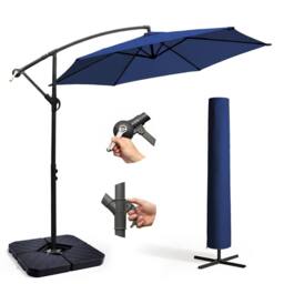 Keplin 3M Cantilever Garden Parasol with Cover & 4pc Fillable Base Set in Navy - thumbnail 1
