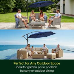 Keplin 3M Cantilever Garden Parasol with Cover & 4pc Fillable Base Set in Navy - thumbnail 7