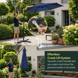 Keplin 3M Cantilever Garden Parasol with Cover & 4pc Fillable Base Set in Navy - thumbnail 4