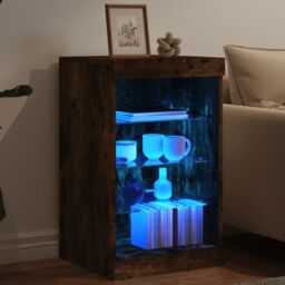 Berkfield Home Sideboard with LED Lights Smoked Oak 41x37x67 cm in Brown - Size: 41 x 37 x 67 cm - thumbnail 4