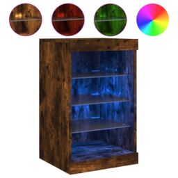 Berkfield Home Sideboard with LED Lights Smoked Oak 41x37x67 cm in Brown - Size: 41 x 37 x 67 cm - thumbnail 2