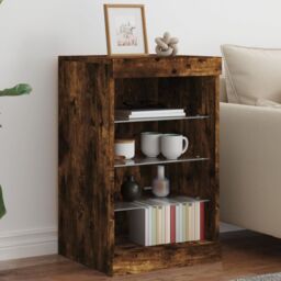 Berkfield Home Sideboard with LED Lights Smoked Oak 41x37x67 cm in Brown - Size: 41 x 37 x 67 cm - thumbnail 1