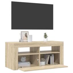 Berkfield Home TV Cabinet with LED Lights Sonoma Oak 90x35x40 cm in Light Oak - Size: 90 x 35 x 40 cm - thumbnail 6