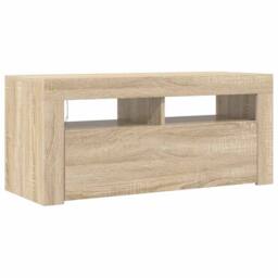 Berkfield Home TV Cabinet with LED Lights Sonoma Oak 90x35x40 cm in Light Oak - Size: 90 x 35 x 40 cm - thumbnail 7