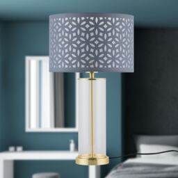 First Choice Lighting Set of 2 Aura - Satin Brass Lamps with Grey Cut Out Shades in Gold - thumbnail 7