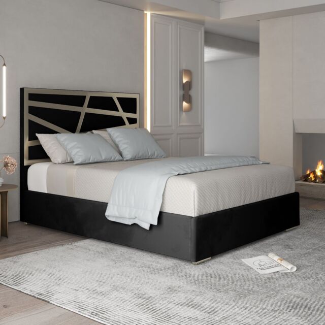 Casani Arabella Upholstered Soft Velvet Metal Bed Frame in Black - Size: Single - image 1