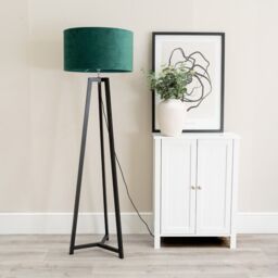 ValueLights Lottie Black Wood Tripod Floor Lamp with Velvet Drum Shade in Green - thumbnail 3