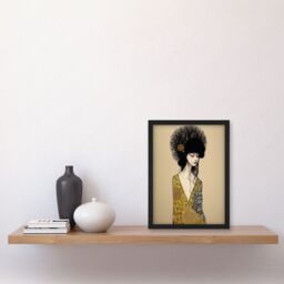 Artery8 Golden Geisha Abstract Elegant Painting Artwork Framed Wall Art Print A4 in Black - thumbnail 2