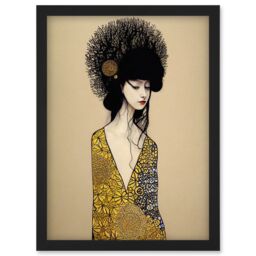 Artery8 Golden Geisha Abstract Elegant Painting Artwork Framed Wall Art Print A4 in Black - thumbnail 1
