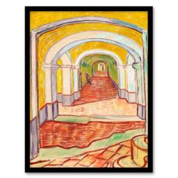 Artery8 Vincent van Gogh Framed Wall Art Print Corridor in the Asylum in Orange - Size: A4 - thumbnail 1