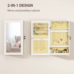 HOMCOM Jewelry Cabinet, Wall-Mounted Storage Cabinet with Mirror in White - thumbnail 4