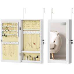 HOMCOM Jewelry Cabinet, Wall-Mounted Storage Cabinet with Mirror in White - thumbnail 2
