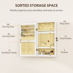 HOMCOM Jewelry Cabinet, Wall-Mounted Storage Cabinet with Mirror in White - thumbnail 5