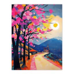 "Artery8 Hallstatt Austria Colourful Abstract Painting Wall Art Print in Pink - Size: W24"" x H32""" - thumbnail 1