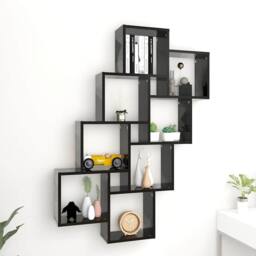 Berkfield Home Wall Cube Shelf Black 90x15x119 cm Engineered Wood - Size: 90 x 15 x 119 cm - thumbnail 2
