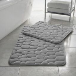 HomeSpace Direct Memory Foam Pebbles Bath Mat Set 2 Piece in Silver