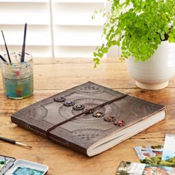 Paper High Indra Chakra Embossed Leather Album with Semi-Precious Stones in Brown - Size: Large - thumbnail 2