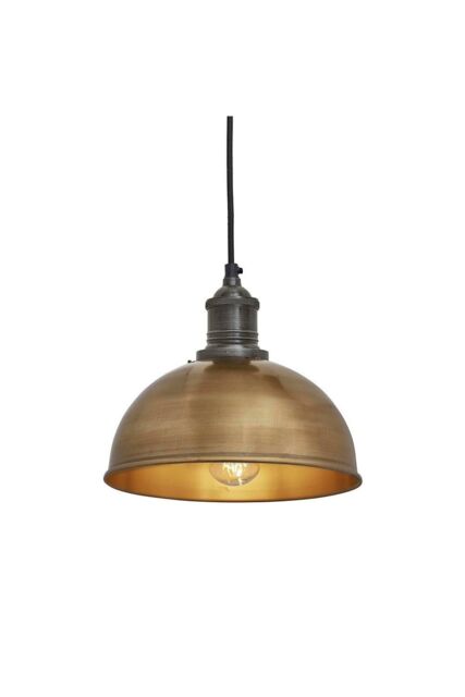 Industville Brooklyn Dome Pendant, 8 Inch, Brass, Pewter Holder in Bronze