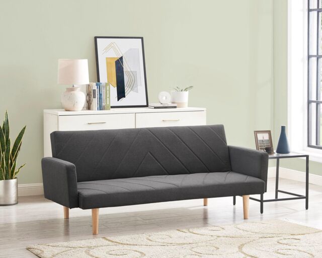 Home Detail Ryan Fabric Sofa Bed With V-Shaped Fabric Detail Square Armrests & Wooden Legs in Dark Grey - image 1