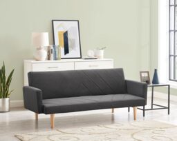 Home Detail Ryan Fabric Sofa Bed With V-Shaped Fabric Detail Square Armrests & Wooden Legs in Dark Grey