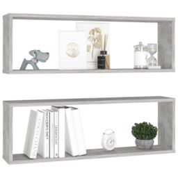 Berkfield Home Wall Cube Shelf 2 pcs Concrete Grey 80x15x26.5 cm Engineered Wood - thumbnail 3