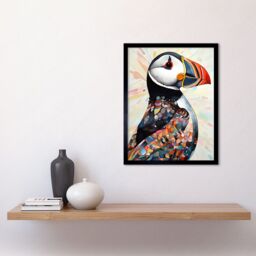 "Artery8 Wall Art Print Multicolour Pattern Feather Puffin Bird Folk Art Framed - Size: W12"" x H16""" - thumbnail 2