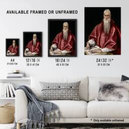 "Artery8 Portrait of Saint Jerome as a Scholar El Greco Framed Wall Art Print - Size: W12"" x H16""" - thumbnail 3