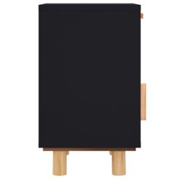 Berkfield Home Bedside Cabinet Black Solid Wood Pine & Natural Rattan - thumbnail 6