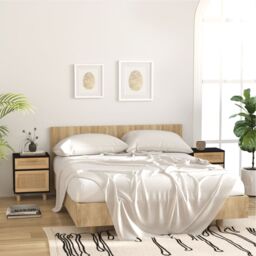 Berkfield Home Bedside Cabinet Black Solid Wood Pine & Natural Rattan - thumbnail 3