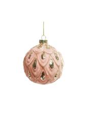 KDMD Pink Ruffled Glass Bauble with Gold Droplets Dia10cm 2 Pack - thumbnail 1