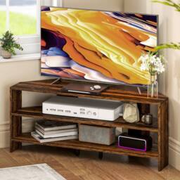 STILVORA Corner TV Stand with 2 Open Shelves for 47 Inch TV in Dark Brown - thumbnail 4