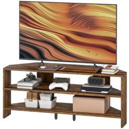 STILVORA Corner TV Stand with 2 Open Shelves for 47 Inch TV in Dark Brown - thumbnail 5