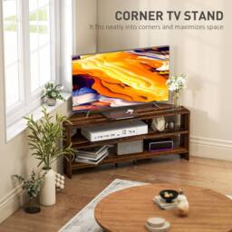 STILVORA Corner TV Stand with 2 Open Shelves for 47 Inch TV in Dark Brown - thumbnail 6