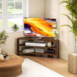 STILVORA Corner TV Stand with 2 Open Shelves for 47 Inch TV in Dark Brown - thumbnail 9