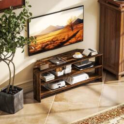 STILVORA Corner TV Stand with 2 Open Shelves for 47 Inch TV in Dark Brown - thumbnail 2