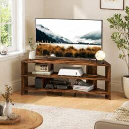 STILVORA Corner TV Stand with 2 Open Shelves for 47 Inch TV in Dark Brown