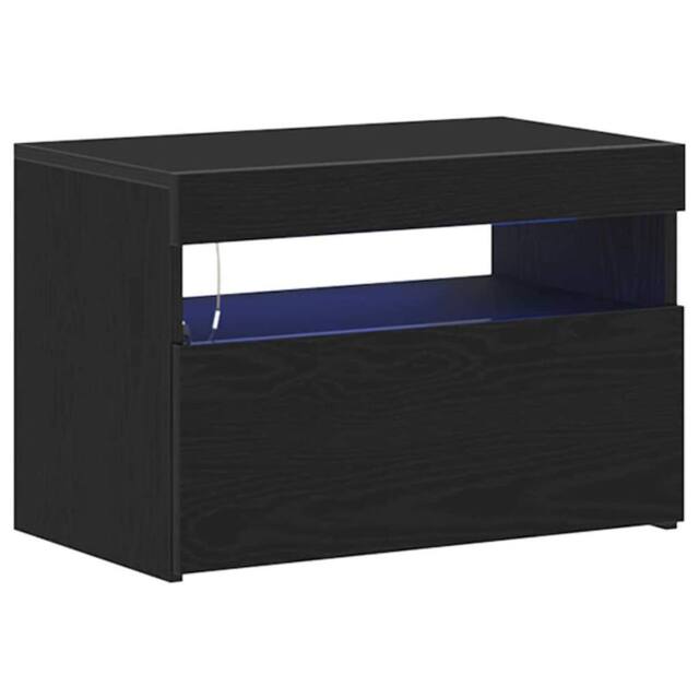 Berkfield Home Bedside Cabinet with LED Lights Black Oak 60x35x40 cm Engineered Wood - Size: 60 x 35 x 40 cm - image 1