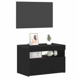 Berkfield Home Bedside Cabinet with LED Lights Black Oak 60x35x40 cm Engineered Wood - Size: 60 x 35 x 40 cm - thumbnail 3