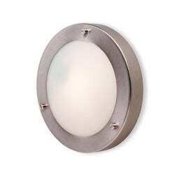 Netlighting Rondo 1 Light Wall Flush Ceiling Light Brushed Steel Opal Glass IP54 G9 in Grey