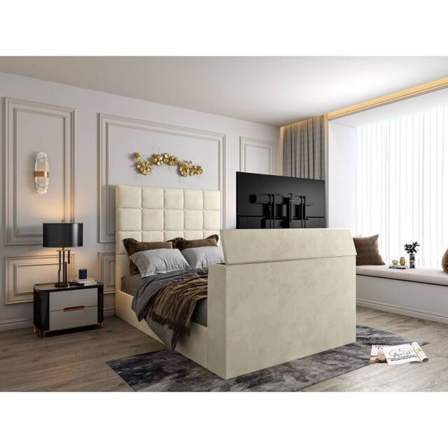 KDMD Luther Upholstered Cream TV Bed Frame - Size: Single - image 1