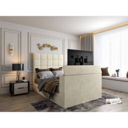 KDMD Luther Upholstered Cream TV Bed Frame - Size: Single - thumbnail 1